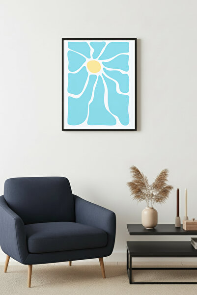 huhuli Ρετρό πίνακας με φυσικό ξύλινο πλαίσιο - Αφηρημένος πίνακας με μπλε μο...