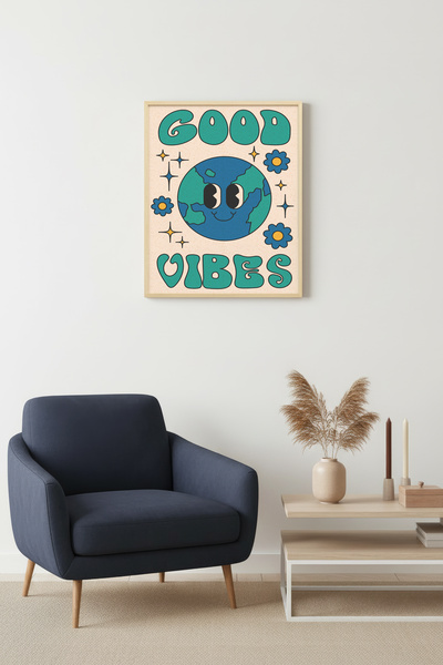 huhuli Πίνακας Pop Art World με φυσικό ξύλινο πλαίσιο - Good Vibes Retro |   ...