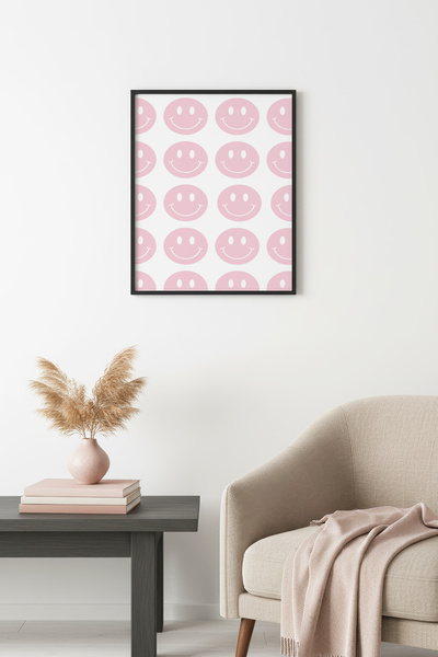 huhuli Ρετρό πίνακας με φυσικό ξύλινο πλαίσιο - Χαρούμενο μοτίβο με χαμογελασ...