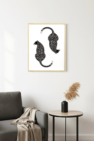 huhuli Ζωγραφική με ρετρό σχέδιο λεοπάρδαλης με φυσικό ξύλινο πλαίσιο - Μοτίβ...