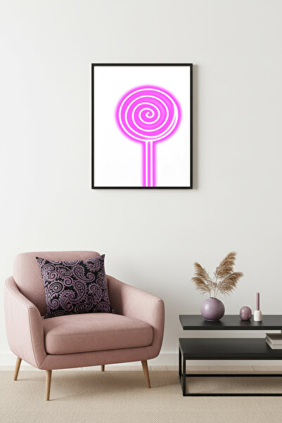 huhuli Πίνακας ρετρό ποπ αρτ με φυσικό ξύλινο πλαίσιο - με μοτίβο ροζ γλειφιτ...