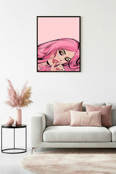 huhuli Πίνακας Πορτρέτου Pop Art με Φυσικό Ξύλινο Πλαίσιο - Ροζ Αποχρώσεις | ...