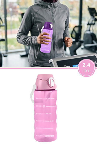 Flora 2,4 Litre Zaman Çizelgeli Motivasyon Su Matarası, Pipetli Sızdırmaz Fit...