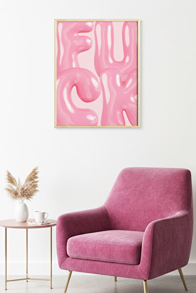 huhuli Ροζ πίνακας γραμμάτων με φυσικό ξύλινο πλαίσιο - Μοντέρνα εκτύπωση ποπ...