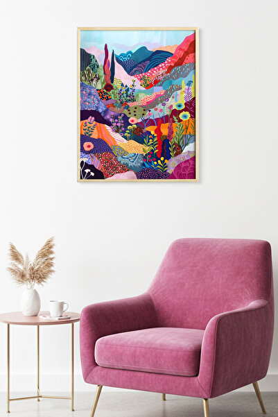 huhuli Tablou peisaj abstract cu ramă din lemn natural - Tonuri vii |   huhu2015