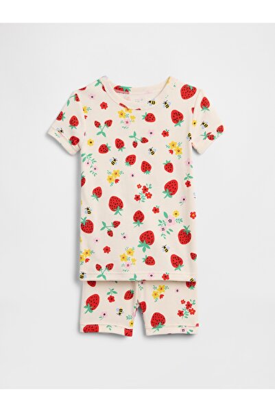 GAP Bebek Kırık Beyaz %100 Organik Pamuk Çilek Baskılı Pijama Takımı