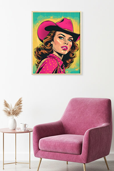 huhuli Επιτραπέζια ζωγραφιά με σχέδιο Pop Art με φυσικό ξύλινο πλαίσιο - Ροζ ...