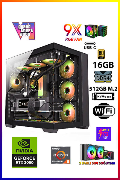 Gamepage Master RTX7 Ryzen 5 5500 16GB RAM 512GB M.2 SSD RTX3050 Sıvı Soğutma...