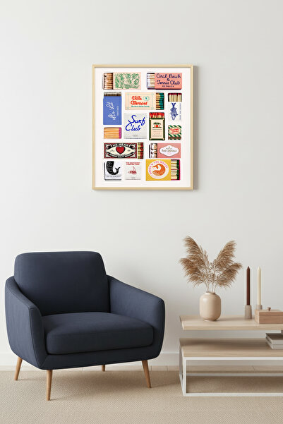 huhuli Ρετρό πίνακας με φυσικό ξύλινο πλαίσιο - με θέμα την παραλιακή ζωή σε ...