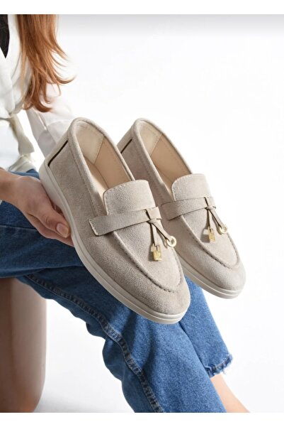 Macs Moda Γυναικεία Μπεζ Σουέντ Παπούτσια Loafer με Λεπτομέρεια Πόρπης, Καθημ...