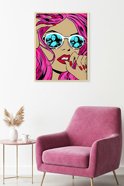 huhuli Επιτραπέζια ζωγραφιά με σχέδιο Pop Art με φυσικό ξύλινο πλαίσιο - Ροζ ...