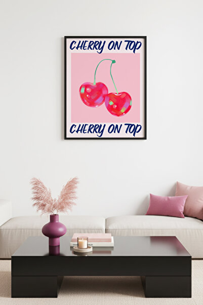 huhuli Ρετρό πίνακας με φυσικό ξύλινο πλαίσιο - Σχέδιο Ποπ Αρτ με κεράσια στη...