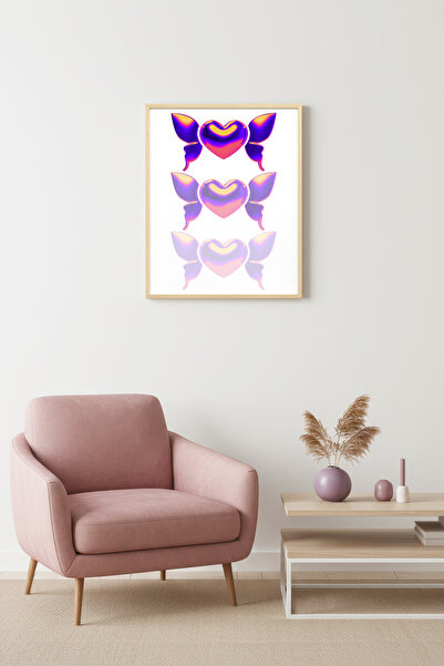 huhuli Ρετρό ζωγραφική με φτερωτό σχέδιο καρδιάς με φυσικό ξύλινο πλαίσιο - Ι...