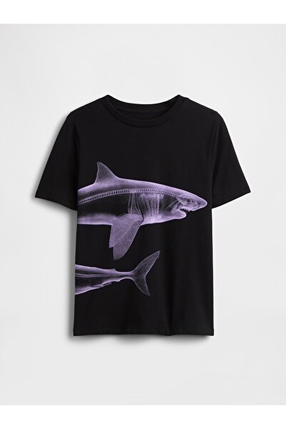 GAP Erkek Çocuk Siyah Grafik Baskılı T-Shirt