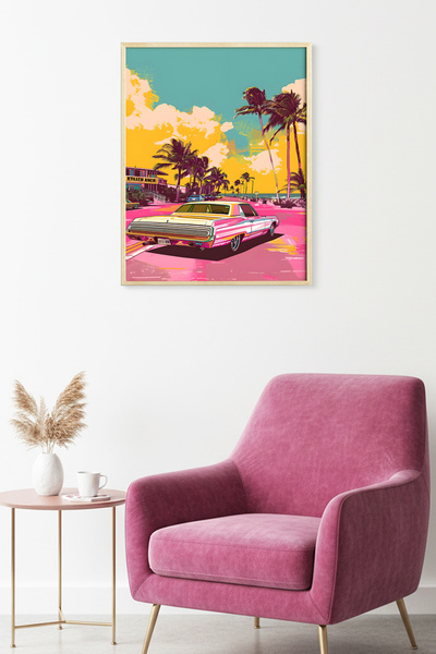 huhuli Επιτραπέζιος πίνακας ρετρό αυτοκινήτου με φυσικό ξύλινο πλαίσιο - Ποπ ...