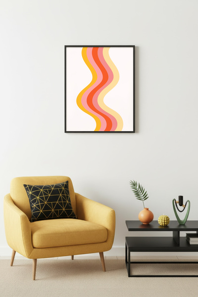 huhuli Ρετρό πίνακας με φυσικό ξύλινο πλαίσιο - Αφηρημένο σχέδιο κυμάτων - Ζω...