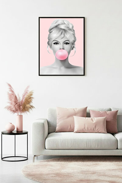 huhuli Πίνακας με αφηρημένα σχέδια με φυσικό ξύλινο πλαίσιο - Ροζ αποχρώσεις ...