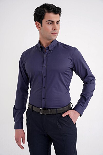 Efor Men's Slim Fit Navy Blue Shirt Gk 754