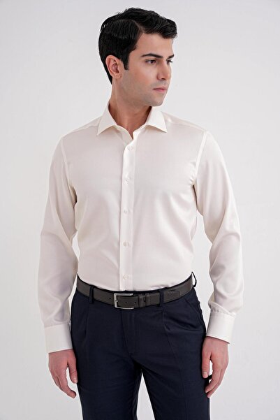 Efor Erkek Slim Fit %100 Pamuk Non Iron Ütü Gerektirmeyen Kumaş Krem Gömlek G...