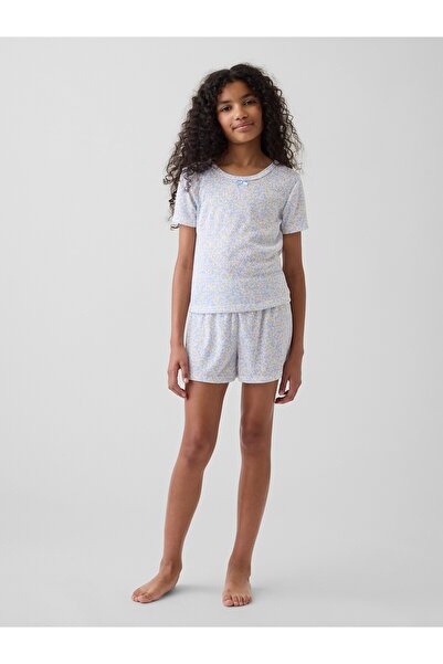 GAP Kız Çocuk Beyaz Recycled Pointelle Pijama T-Shirt Üst