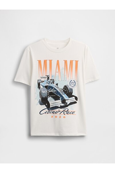GAP Erkek Çocuk Beyaz Grafik Baskılı T-Shirt