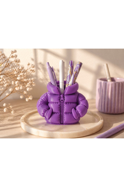 Sue Design Purple Coat Design Pen Holder – 3D Printed Decorative Desk Organizer