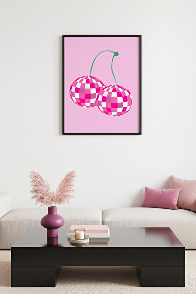 huhuli Ρετρό πίνακας με φυσικό ξύλινο πλαίσιο - Ροζ και λευκό καρό σχέδιο Pop...