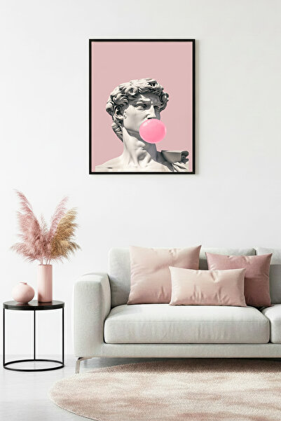 huhuli Φιγούρα αγαλματικής ζωγραφικής με φυσικό ξύλινο πλαίσιο - Ροζ και Κλασ...