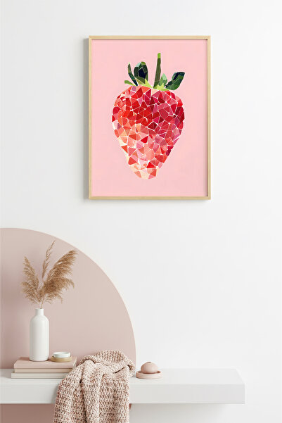 huhuli Ρετρό ζωγραφιά φράουλας με φυσικό ξύλινο πλαίσιο - Γεωμετρικό σχέδιο |...