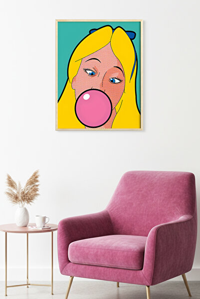 huhuli Πίνακας πορτρέτου Pop Art με φυσικό ξύλινο πλαίσιο - Ροζ & Κίτρινο |  ...