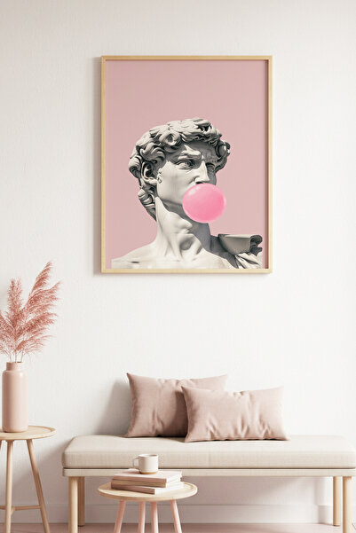 huhuli Φιγούρα αγαλματικής ζωγραφικής με φυσικό ξύλινο πλαίσιο - Ροζ και Κλασ...