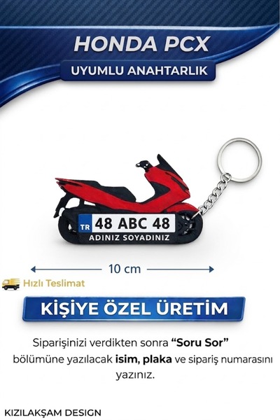 KIZILAKŞAM Honda PCX Kırmızı Scooter Motosiklet İle Uyumlu Kişiye Özel Hediye...