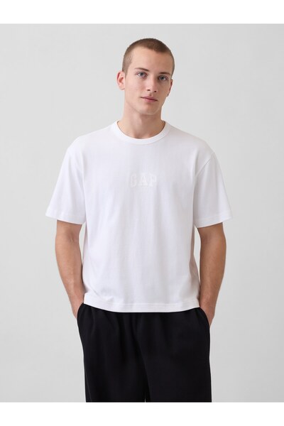 GAP Erkek Beyaz Heavyweight Relaxed 1969 Logo Crop T-shirt