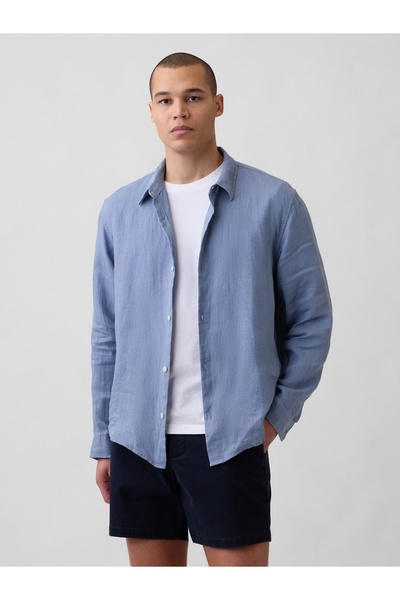 GAP Erkek Açık Mavi %100 Keten Relaxed Gömlek