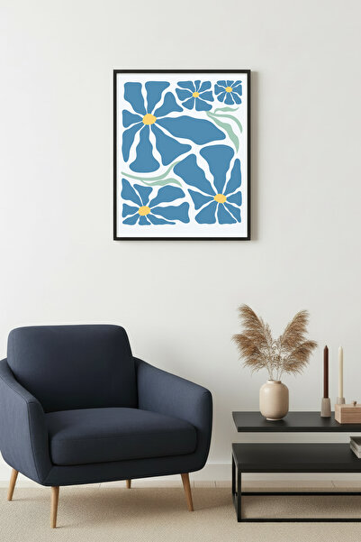 huhuli Ρετρό ζωγραφική με μεγάλα λουλούδια με φυσικό ξύλινο πλαίσιο - Μπλε βο...