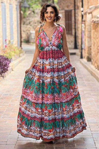 Nevin Kaya Moda Ροζ ιταλικό φόρεμα με πομπόν