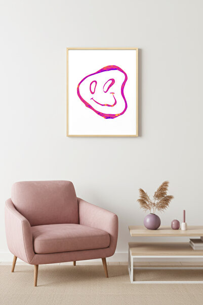 huhuli Pictură retro cu chip zâmbitor, încadrată în lemn natural - Model Pop ...