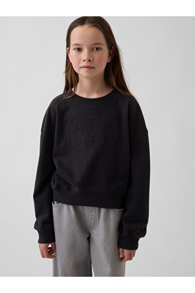 GAP Kız Çocuk Siyah VintageSoft Terry Crop Logo Sweatshirt
