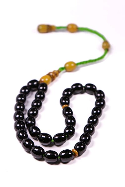 TESBİHKENTİ Μαύρες Χειροποίητες Χάντρες Προσευχής από Κεχριμπάρι Οθωμανικής Σ...