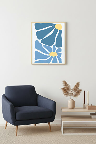 huhuli Tablou floral retro cu ramă din lemn natural - Model abstract cu flori...