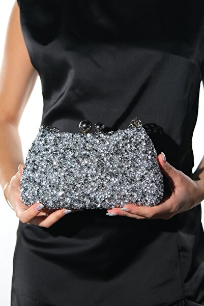 LuviShoes Γυναικεία βραδινή τσάντα φορέματος CASSIA Silver Stone