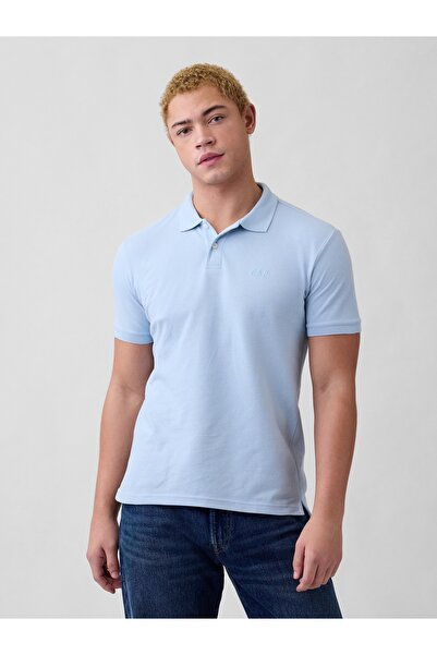 GAP Erkek Açık Mavi Logo Piqué Polo Yaka T-Shirt