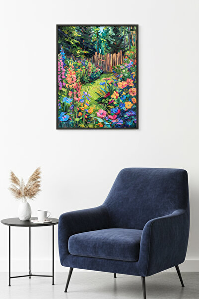 huhuli Πίνακας με φυσικό ξύλινο πλαίσιο και μοτίβο λουλουδιών - Ζωντανός Κήπο...