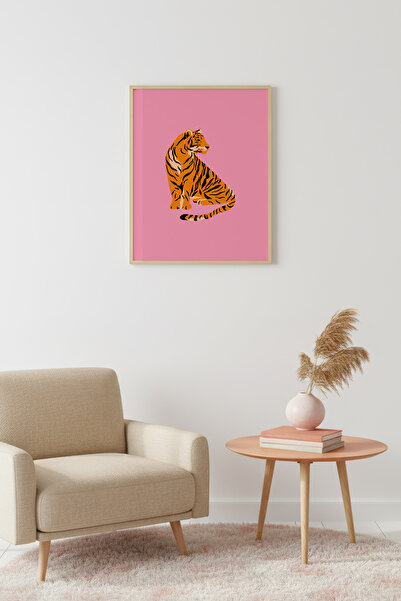 huhuli Ρετρό ζωγραφική με θέμα τον Τίγρη με φυσικό ξύλινο πλαίσιο - Τροπικά ζ...