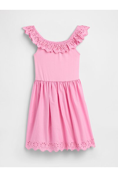 GAP Kız Çocuk Pembe Kids Eyelet Volan Elbise