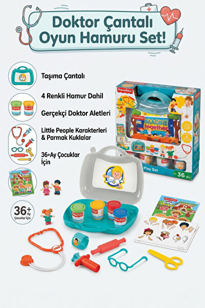 craftivio Little People Çantalı Doktor Muayene Seti ve 4 Renkli Oyun Hamuru