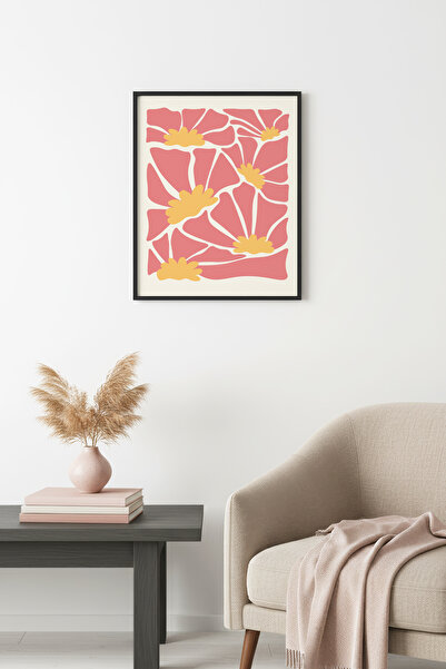 huhuli Ρετρό πίνακας με φυσικό ξύλινο πλαίσιο - Αφηρημένο σχέδιο λουλουδιών σ...