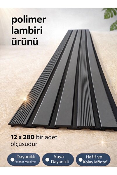 polimer LAMBİRİ ANTRASİT ÇİZGİLİ 12 x 280 EV OFİS DEKOR