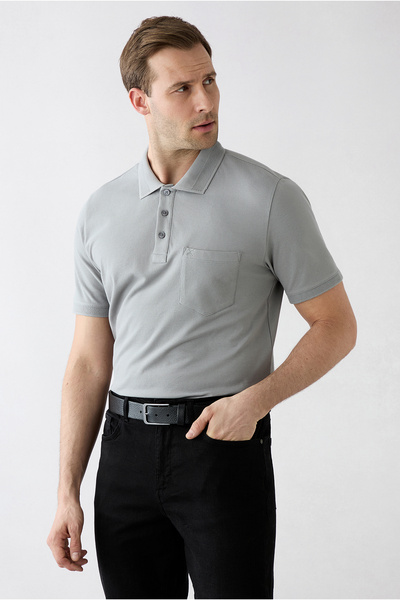 Kiğılı Non-Curling Polo Collar Regular Fit Cotton T-Shirt with Pockets and Ri...