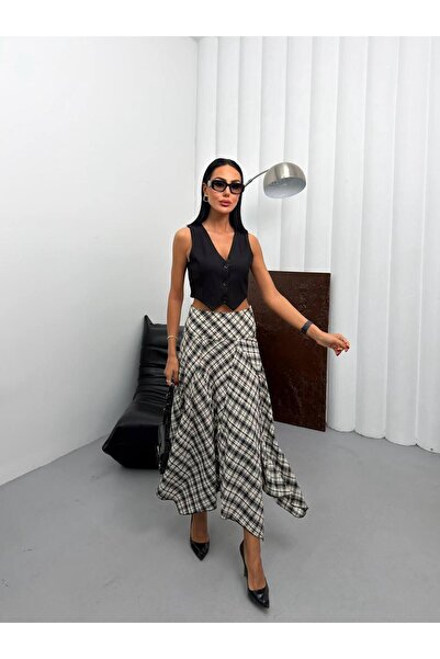 Bak'ap Πολυτελής Ασύμμετρη Μακριά Λινή Φούστα με Βολάν